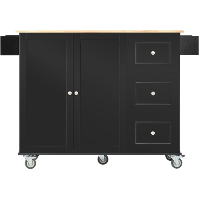 Mobile Kitchen Island with Drop Leaf Breakfast Bar, Black
