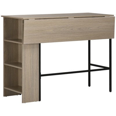 HOMCOM Counter Height Table with Drop Leaf, Extendable Bar Table with Adjustable Storage Shelf, Light Grey