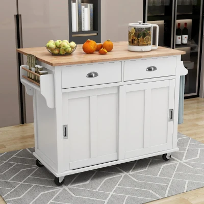 Kitchen Cart with Drop-Leaf Countertop, White