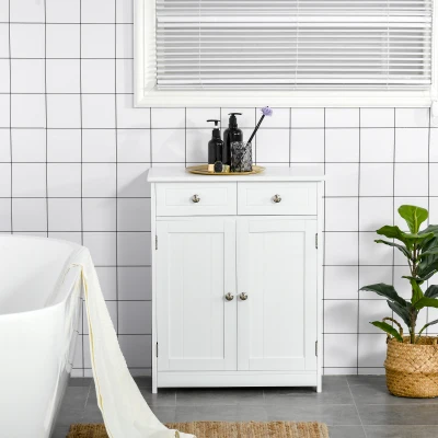 Kleankin Bathroom Floor Cabinet with 2 Doors & Drawers, White
