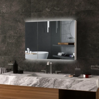 Kleankin Bathroom Mirror Cabinet with Light, 35.5"W, White
