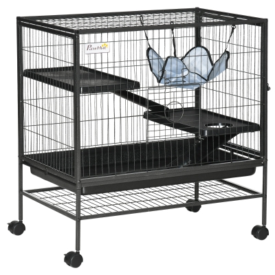 PawHut Small Animal Cage with Wheels, 31.5" x 20.5" x 33.1"
