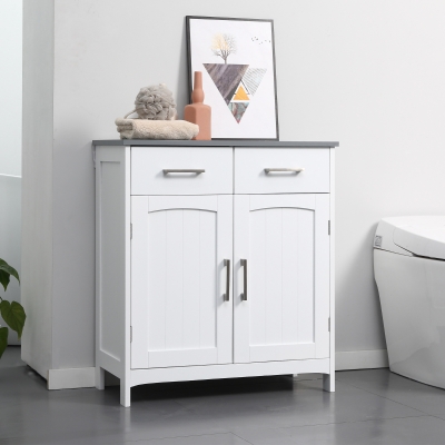 Kleankin Bathroom Floor Cabinet, White Storage with 2 Drawers