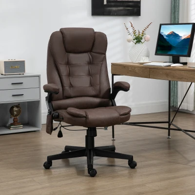 HOMCOM Massage Office Chair with Heat, Reclining High Back, Coffee