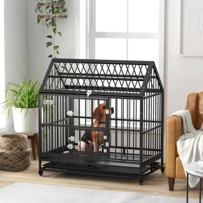 PawHut 48" Heavy Duty Dog Crate with Lockable Wheels, XL/L