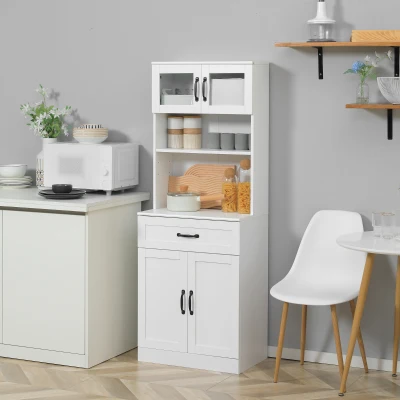 HOMCOM Freestanding Kitchen Pantry Cabinet with Hutch, 63.5", White