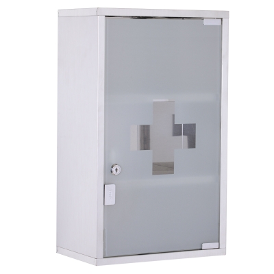 HOMCOM 12"x20" Lockable Stainless Steel Medicine Cabinet, 3-Tier