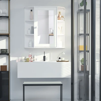 HOMCOM Wall-Mount Bathroom Medicine Cabinet with Mirror, White