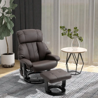 HOMCOM Faux Leather Swivel Recliner Chair with Ottoman & Massage, Brown