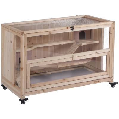 PawHut 3-Tier Wooden Hamster Cage, Natural Small Animal Hutch
