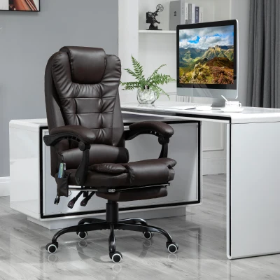 Vinsetto Massage Office Chair with Lumbar Support & Footrest, Brown