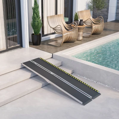 HOMCOM 8FT Foldable Wheelchair Ramp, Aluminum, 600lbs Capacity