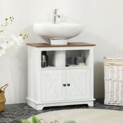 Kleankin Modern Farmhouse Bathroom Sink Cabinet, White
