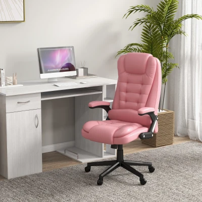 HOMCOM Heated Massage Office Chair with Recline & Remote, Pink