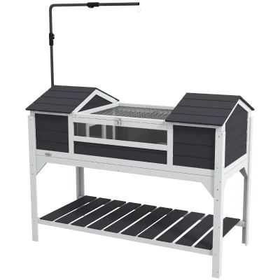 PawHut Tortoise Enclosure Tortoise House with Adjustable Lamp Holder Storage Shelf, Dual Main Houses, Openable Lid, Gray