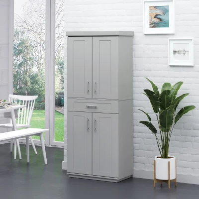 HOMCOM Modern Kitchen Pantry Cabinet, Adjustable Shelving, Gray