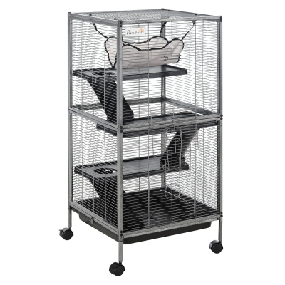 PawHut Metal Ferret Cage, 4-Tier with Hammock, Gray