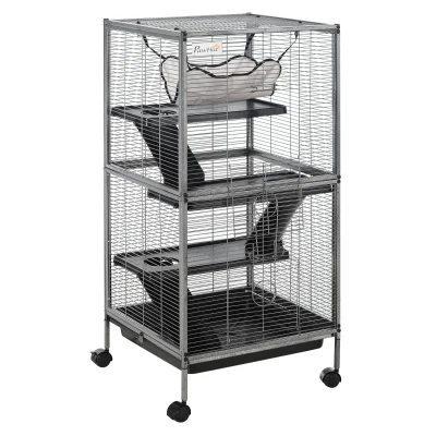 PawHut Metal Ferret Cage, 4-Tier with Hammock, Gray