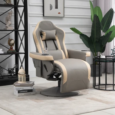HOMCOM PU Leather Recliner Chair, 135° Swivel Lounge w/ Cup Holder