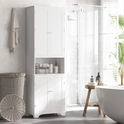 HOMCOM Tall Narrow Freestanding Bathroom Storage Cabinet, White