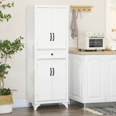 HOMCOM 67" Kitchen Pantry with Drawer & Adjustable Shelves, White