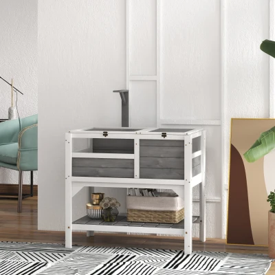 PawHut Tortoise Habitat with Shelf Storage, Light Gray