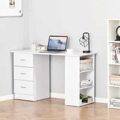 HOMCOM 47" Modern Computer Desk with Bookcase & 3 Drawers, White