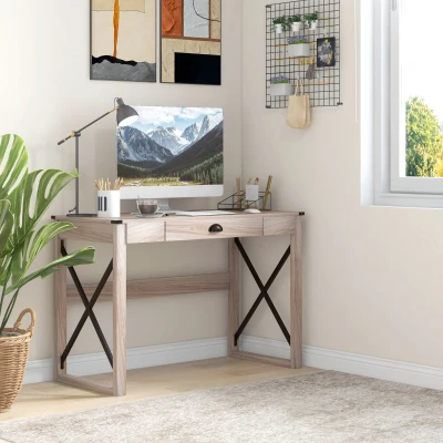 HOMCOM 44" Rustic Home Office Desk with Storage Drawer