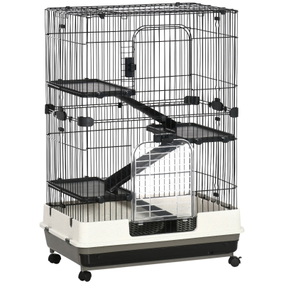 PawHut 32"L 4-Level Small Animal Cage with Lockable Wheels, Black