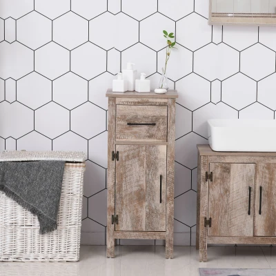 Kleankin Bathroom Floor Cabinet, Barnwood, Drawer & Adjustable Shelf