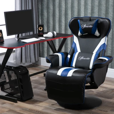 Vinsetto Gaming Chair, Racing Recliner with Footrest, Black/White/Blue