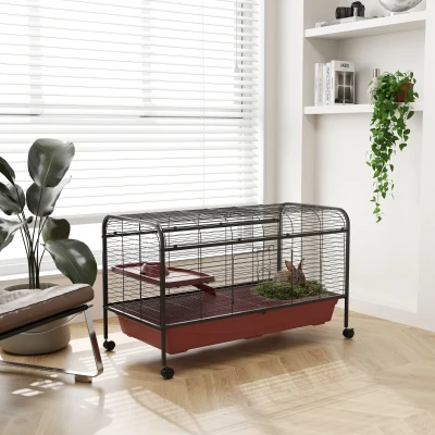PawHut 48" Small Animal Cage, Pet Play House with Wheels