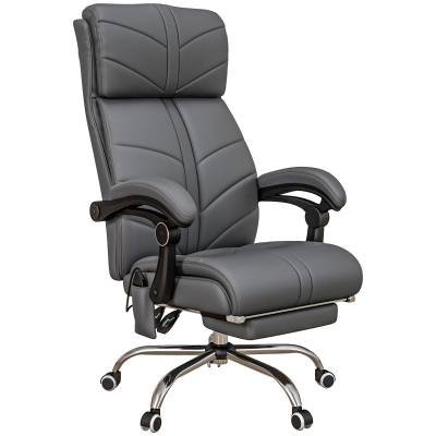 Vinsetto Massage Office Chair, PU Leather Heated Recliner, Gray