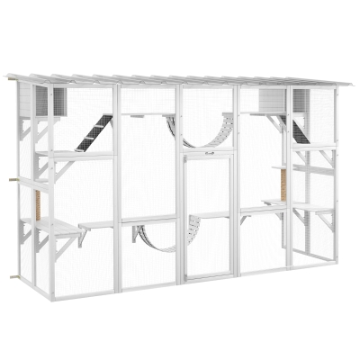 PawHut Catio Playground Cat Enclosure with Shelves, White