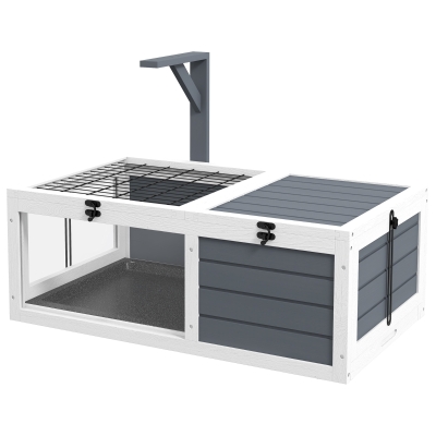 PawHut Wooden Tortoise Habitat with Lamp Holder, Gray