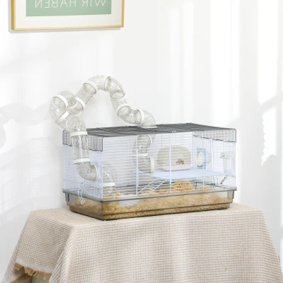PawHut Small Animal Cage for Gerbil, 23" x 13" x 12", Gray