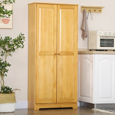 HOMCOM 67" Pinewood Kitchen Pantry Cabinet with Doors, Brown