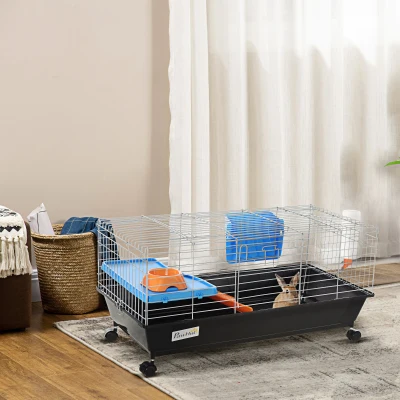 PawHut 35"L Small Animal Cage with Ramp, Black