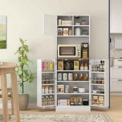 HOMCOM 66.5" Kitchen Pantry Cabinet with Adjustable Shelves, White