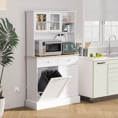 HOMCOM Kitchen Cabinet with Charging Station & Microwave Stand, White