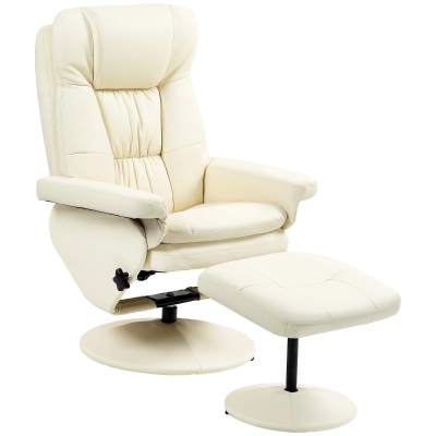 HOMCOM PU Leather Swivel Recliner Chair with Ottoman, Cream White