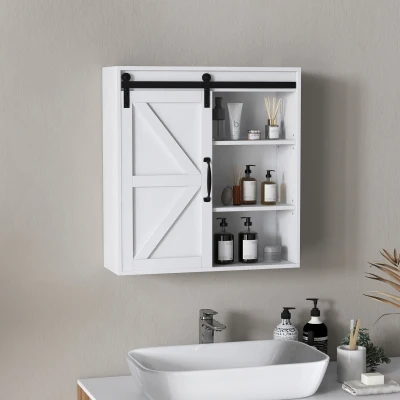kleankin Wall Medicine Cabinet, Sliding Door, 22.75" x 7.75" x 24.5", White