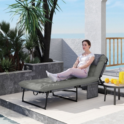 Outsunny Folding Lounge Chair with 4-level Reclining Back & Cushion, Grey