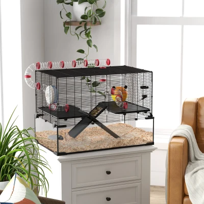 PawHut 31" Hamster Cage with Tube, Deep Glass Bottom