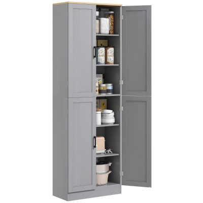HOMCOM Freestanding Kitchen Pantry Cabinet, 4-Door, Distressed Gray