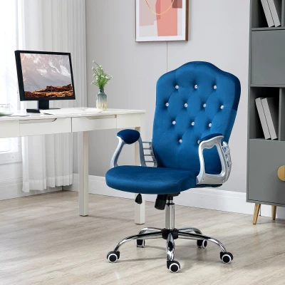 Vinsetto Velvet Office Chair with Swivel Wheels & Adjustable Height, Blue