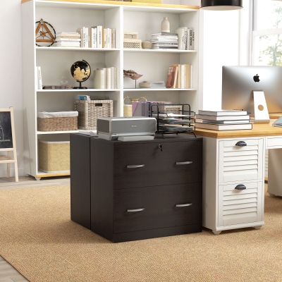 Vinsetto 2 Drawer File Cabinet with Lock, Office Filing Cabinet, Hanging Bar for Letter Size, Home Office, Espresso