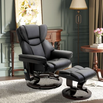 HOMCOM Faux Leather Massage Recliner Chair with Ottoman, Black