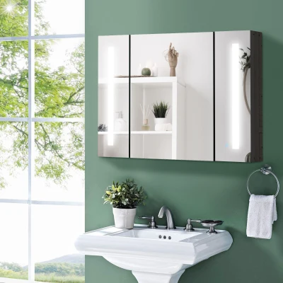 Kleankin LED Lighted Medicine Cabinet, 35.5"W x 25.5"H, Black