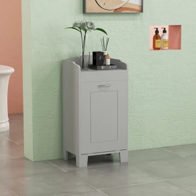 HOMCOM Tilt-out Laundry Cabinet with Tabletop & Hamper, Gray